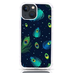 Blue Background Pattern Feather Peacock Iphone 13 Mini Tpu Uv Print Case by Semog4