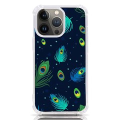 Blue Background Pattern Feather Peacock Iphone 13 Pro Tpu Uv Print Case by Semog4