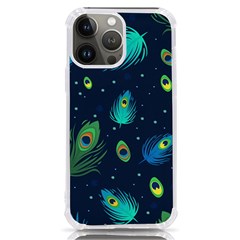 Blue Background Pattern Feather Peacock Iphone 13 Pro Max Tpu Uv Print Case by Semog4