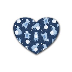 Bear Pattern Patterns Planet Animals Rubber Heart Coaster (4 Pack) by Semog4