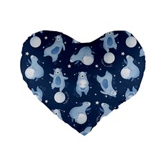 Bear Pattern Patterns Planet Animals Standard 16  Premium Flano Heart Shape Cushions