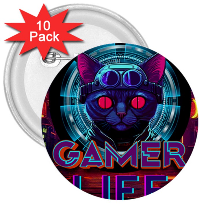 Gamer Life 3  Buttons (10 pack) 