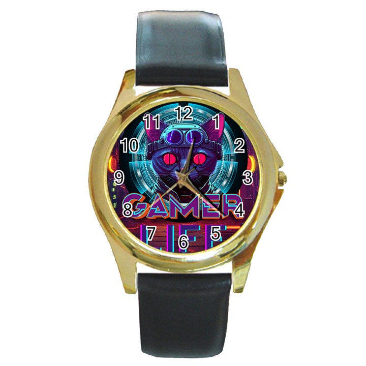 Gamer Life Round Gold Metal Watch