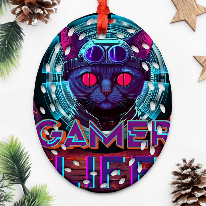 Gamer Life Oval Filigree Ornament (Two Sides)