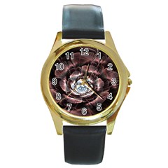 Flower Fractal Art Cool Petal Abstract Round Gold Metal Watch by Semog4