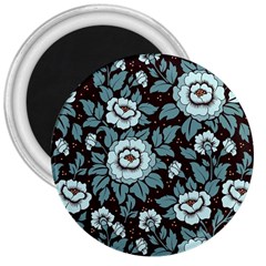 Vintage Floral Pattern Blue Damask Pattern Blue Vintage 3  Magnets by Semog4