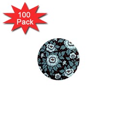 Vintage Floral Pattern Blue Damask Pattern Blue Vintage 1  Mini Magnets (100 Pack)  by Semog4