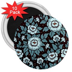 Vintage Floral Pattern Blue Damask Pattern Blue Vintage 3  Magnets (10 Pack)  by Semog4