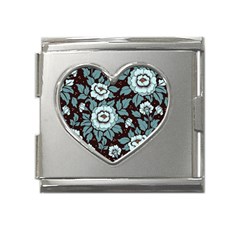 Vintage Floral Pattern Blue Damask Pattern Blue Vintage Mega Link Heart Italian Charm (18mm)