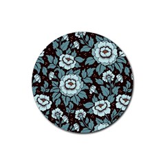 Vintage Floral Pattern Blue Damask Pattern Blue Vintage Rubber Round Coaster (4 Pack) by Semog4