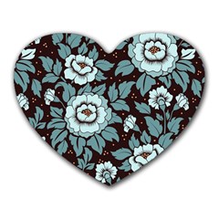 Vintage Floral Pattern Blue Damask Pattern Blue Vintage Heart Mousepad by Semog4