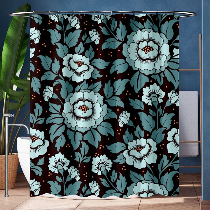 Vintage Floral Pattern Blue Damask Pattern Blue Vintage Shower Curtain 60  x 72  (Medium) 