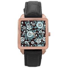 Vintage Floral Pattern Blue Damask Pattern Blue Vintage Rose Gold Leather Watch  by Semog4