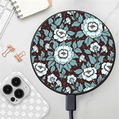 Vintage Floral Pattern Blue Damask Pattern Blue Vintage Wireless Fast Charger(black)