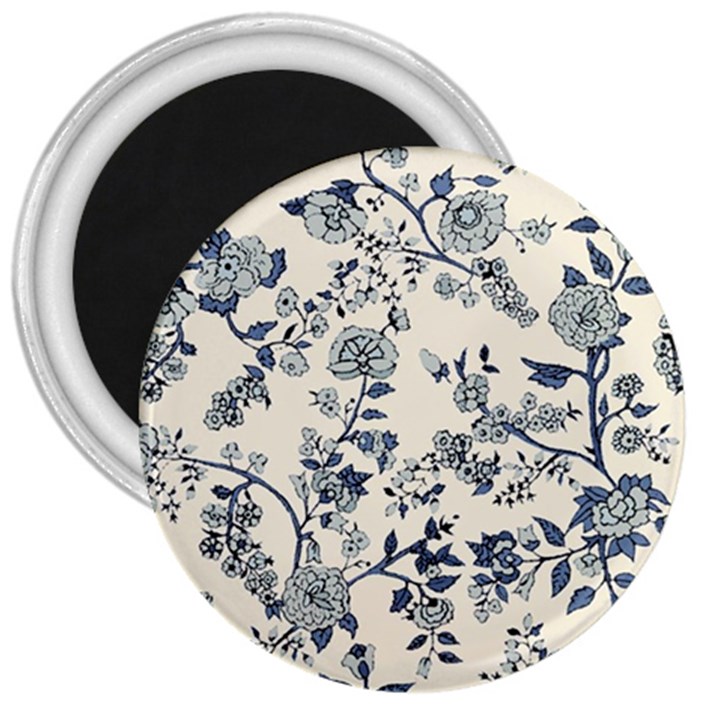 Vintage Background Blue Roses Rose Pattern Retro 3  Magnets