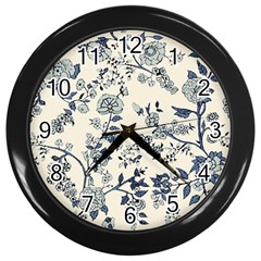 Vintage Background Blue Roses Rose Pattern Retro Wall Clock (black) by Semog4