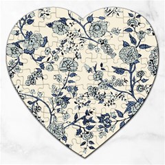 Vintage Background Blue Roses Rose Pattern Retro Jigsaw Puzzle (heart) by Semog4