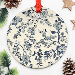 Vintage Background Blue Roses Rose Pattern Retro Round Ornament (two Sides)