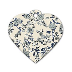 Vintage Background Blue Roses Rose Pattern Retro Dog Tag Heart (two Sides) by Semog4