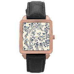 Vintage Background Blue Roses Rose Pattern Retro Rose Gold Leather Watch  by Semog4