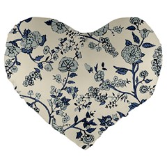 Vintage Background Blue Roses Rose Pattern Retro Large 19  Premium Flano Heart Shape Cushions by Semog4