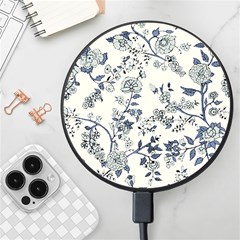 Vintage Background Blue Roses Rose Pattern Retro Wireless Fast Charger(black)