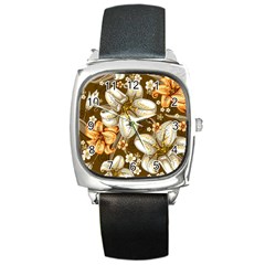 Flowers Pattern Floral Patterns Decorative Art Square Metal Watch by Semog4