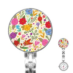 Colorful Flowers Pattern Abstract Patterns Floral Patterns Stainless Steel Nurses Watch by Semog4