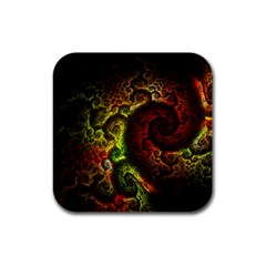 Green And Red Lights Wallpaper Fractal Digital Art Artwork Rubber Square Coaster (4 Pack) by Semog4