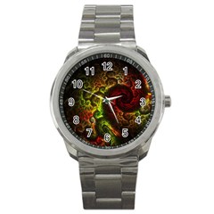 Green And Red Lights Wallpaper Fractal Digital Art Artwork Sport Metal Watch by Semog4