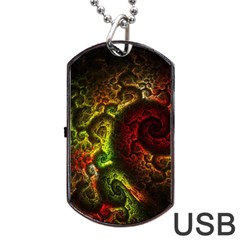 Green And Red Lights Wallpaper Fractal Digital Art Artwork Dog Tag Usb Flash (one Side) by Semog4