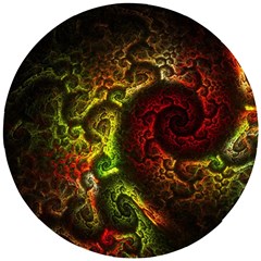 Green And Red Lights Wallpaper Fractal Digital Art Artwork Wooden Puzzle Round by Semog4