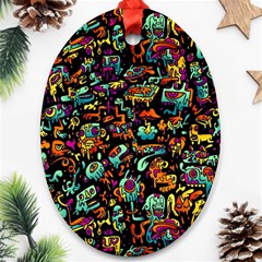 Cartoon Monster Pattern Abstract Background Ornament (oval) by Semog4