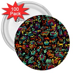 Cartoon Monster Pattern Abstract Background 3  Buttons (100 Pack)  by Semog4