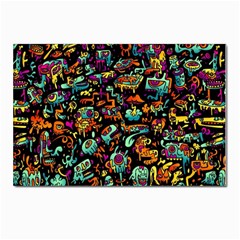 Cartoon Monster Pattern Abstract Background Postcards 5  X 7  (pkg Of 10) by Semog4