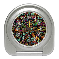 Cartoon Monster Pattern Abstract Background Travel Alarm Clock by Semog4