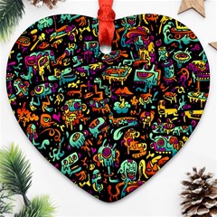 Cartoon Monster Pattern Abstract Background Heart Ornament (two Sides) by Semog4