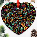 Cartoon Monster Pattern Abstract Background Heart Ornament (Two Sides) Front