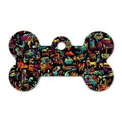 Cartoon Monster Pattern Abstract Background Dog Tag Bone (two Sides) by Semog4