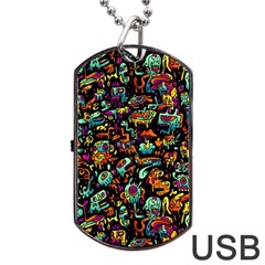 Cartoon Monster Pattern Abstract Background Dog Tag Usb Flash (one Side) by Semog4