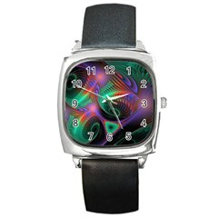 Circle Art 3d Artwork Graphics Vortex Colorful Digital Art Square Metal Watch by Semog4