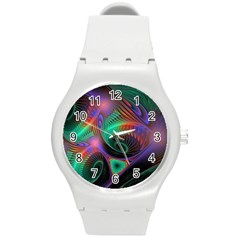 Circle Art 3d Artwork Graphics Vortex Colorful Digital Art Round Plastic Sport Watch (m) by Semog4