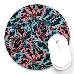 Leaves Leaf Pattern Patterns Colorfu Round Mousepad by Semog4