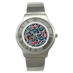 Leaves Leaf Pattern Patterns Colorfu Stainless Steel Watch by Semog4