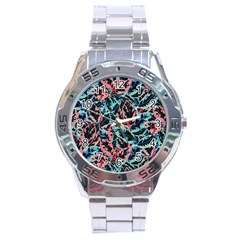 Leaves Leaf Pattern Patterns Colorfu Stainless Steel Analogue Watch by Semog4