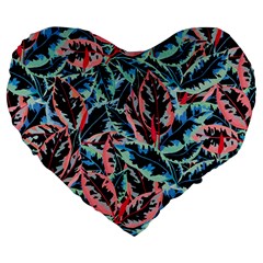 Leaves Leaf Pattern Patterns Colorfu Large 19  Premium Heart Shape Cushions by Semog4