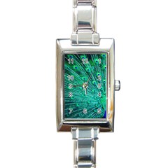 Green And Blue Peafowl Peacock Animal Color Brightly Colored Rectangle Italian Charm Watch