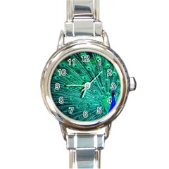 Green And Blue Peafowl Peacock Animal Color Brightly Colored Round Italian Charm Watch