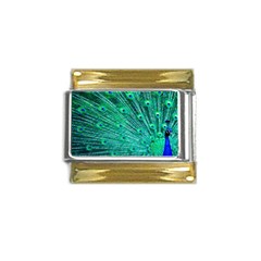 Green And Blue Peafowl Peacock Animal Color Brightly Colored Gold Trim Italian Charm (9mm)