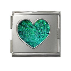 Green And Blue Peafowl Peacock Animal Color Brightly Colored Mega Link Heart Italian Charm (18mm)